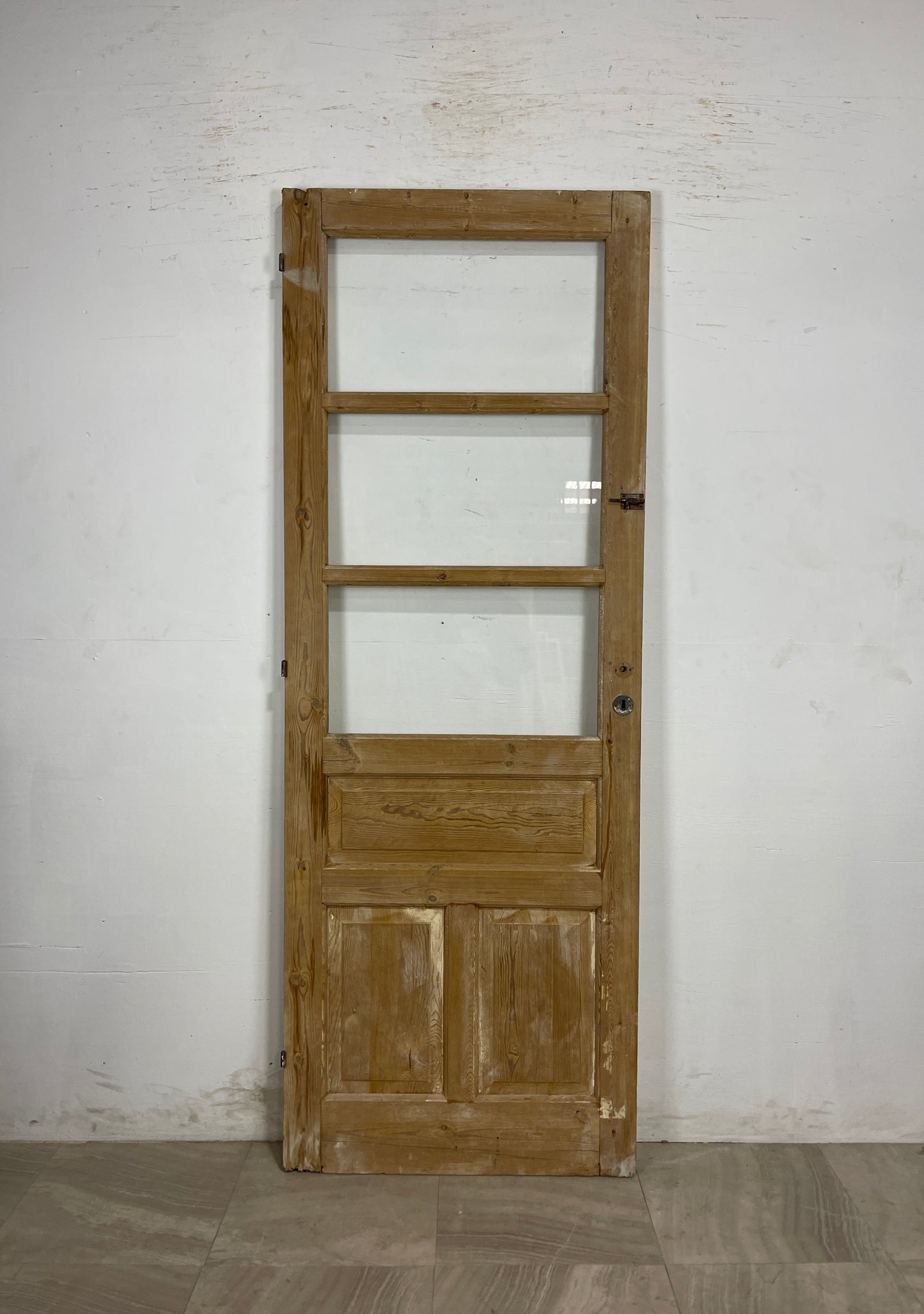 Antique French Panel Door with Glass  (87.25 x 31.75) N162