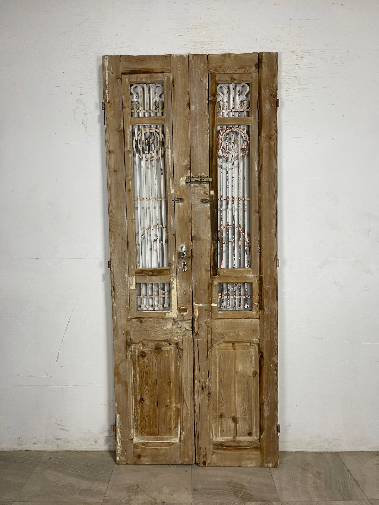 Antique French Panel Doors with Metal (93.25 x 38.5)  N222