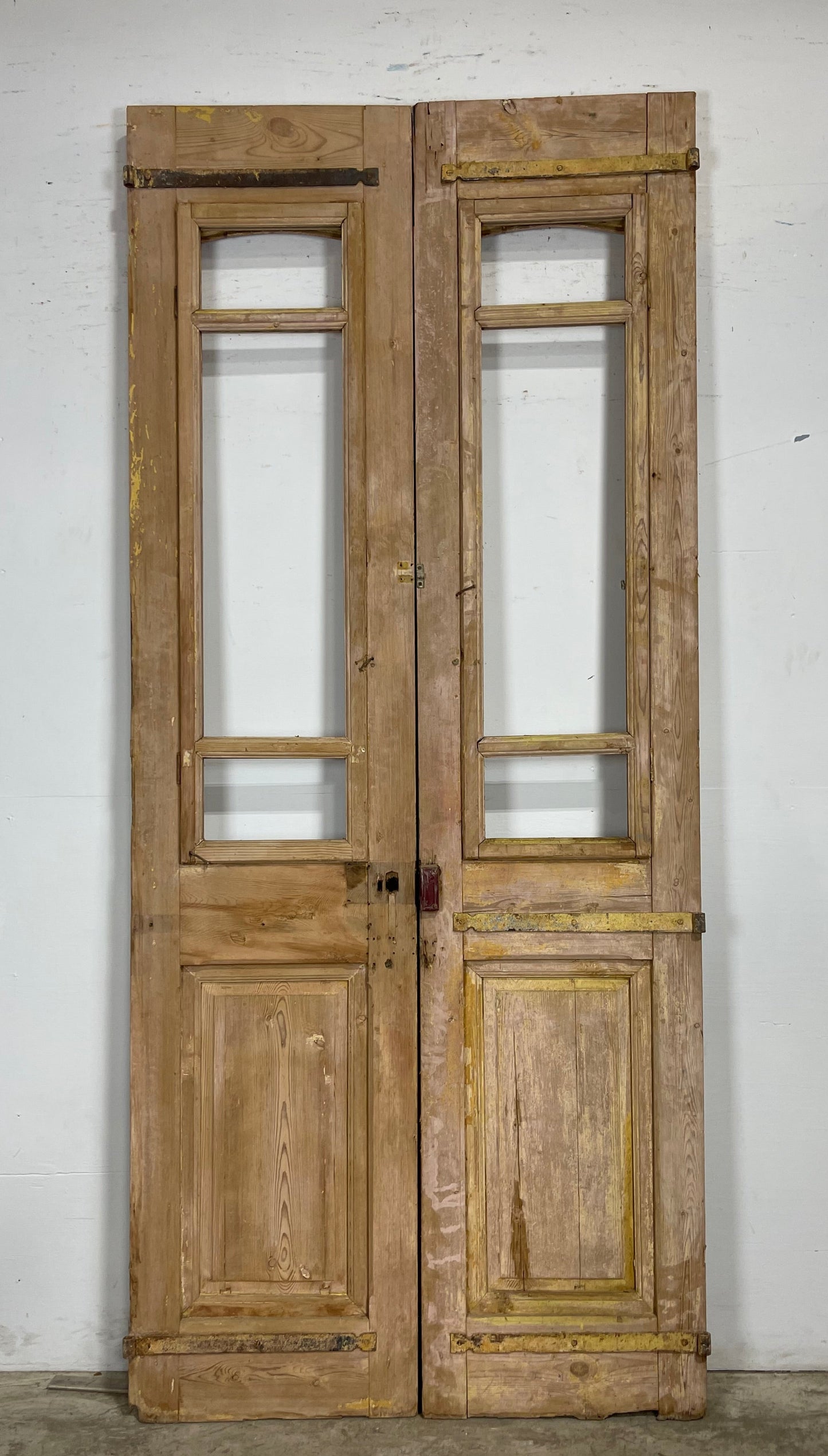 Antique  French Panel Doors with Carving  (102 x 44) M054 As Is Needs Glass