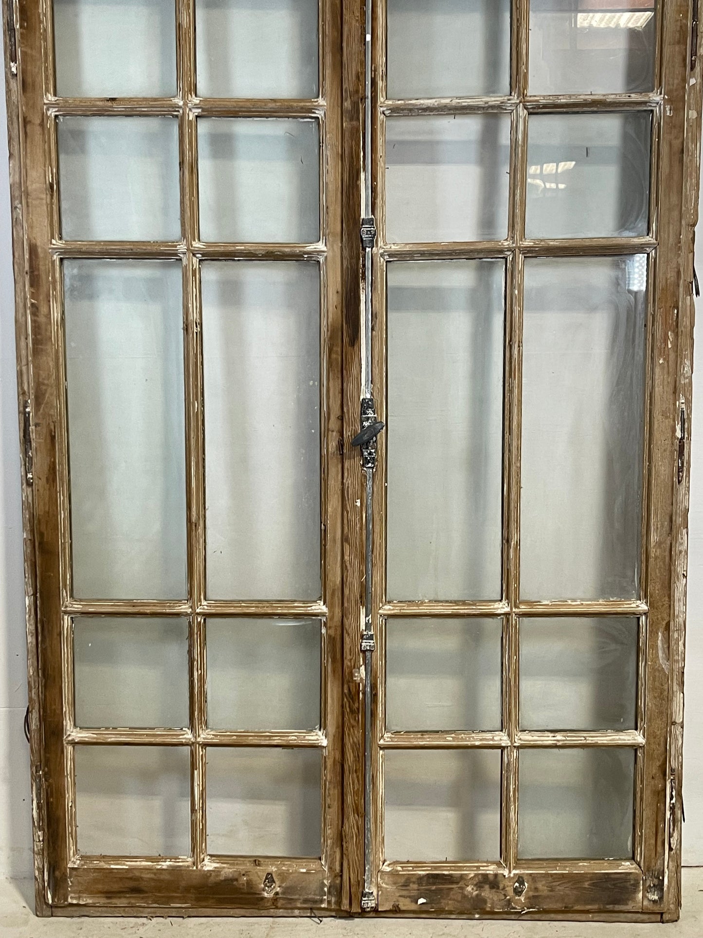 Antique French doors with glass and arched Transom  (frame 111.5x55   doors 80.5x53)  L217