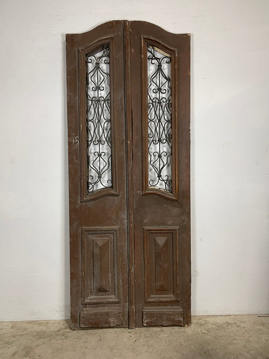 Antique French Panel Doors with Metal (96 x 39) M010