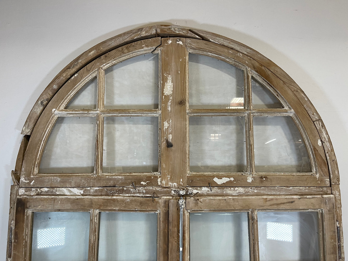 Antique French doors with glass and arched Transom  (frame 111.5x55   doors 80.5x53)  L217