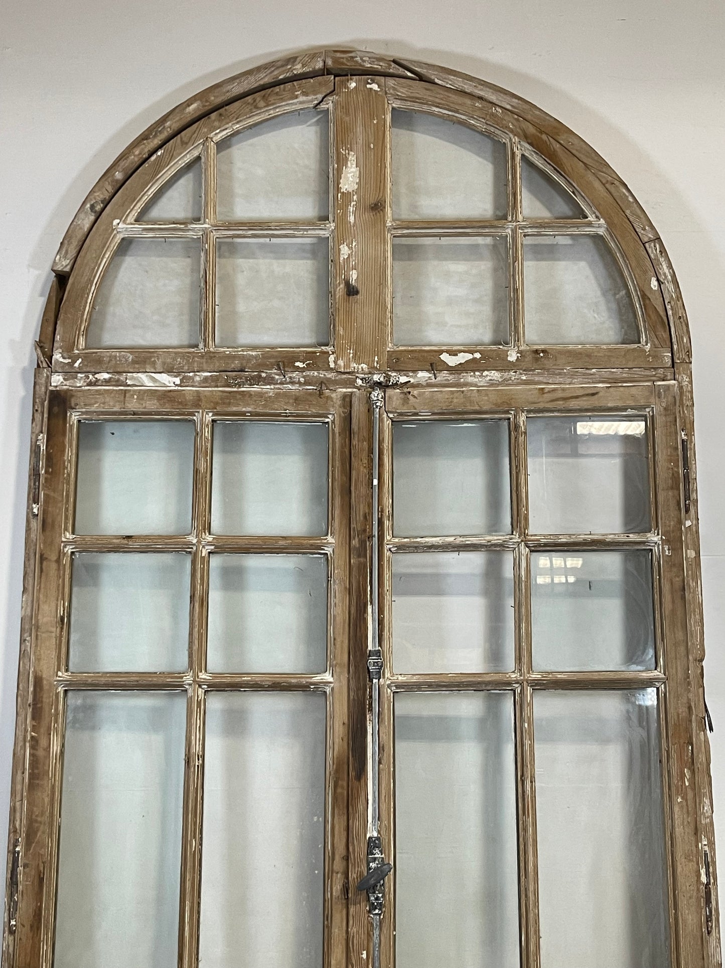 Antique French doors with glass and arched Transom  (frame 111.5x55   doors 80.5x53)  L217