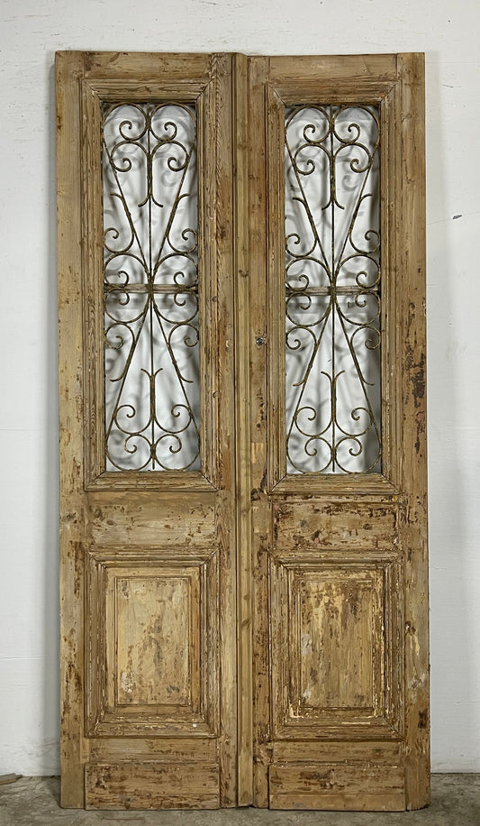 Antique French Panel Doors with Metal ( 96.25x 47.5) M061