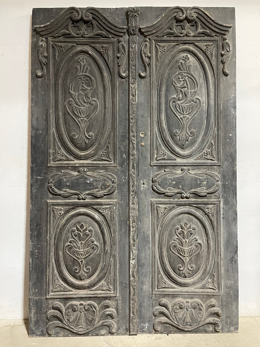 Antique  French Panel Door with Carving  (99x60.5) L001