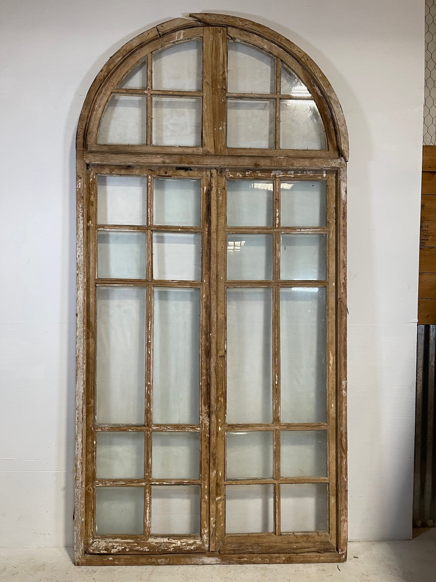 Antique French doors with glass and arched Transom  (frame 111.5x55   doors 80.5x53)  L217