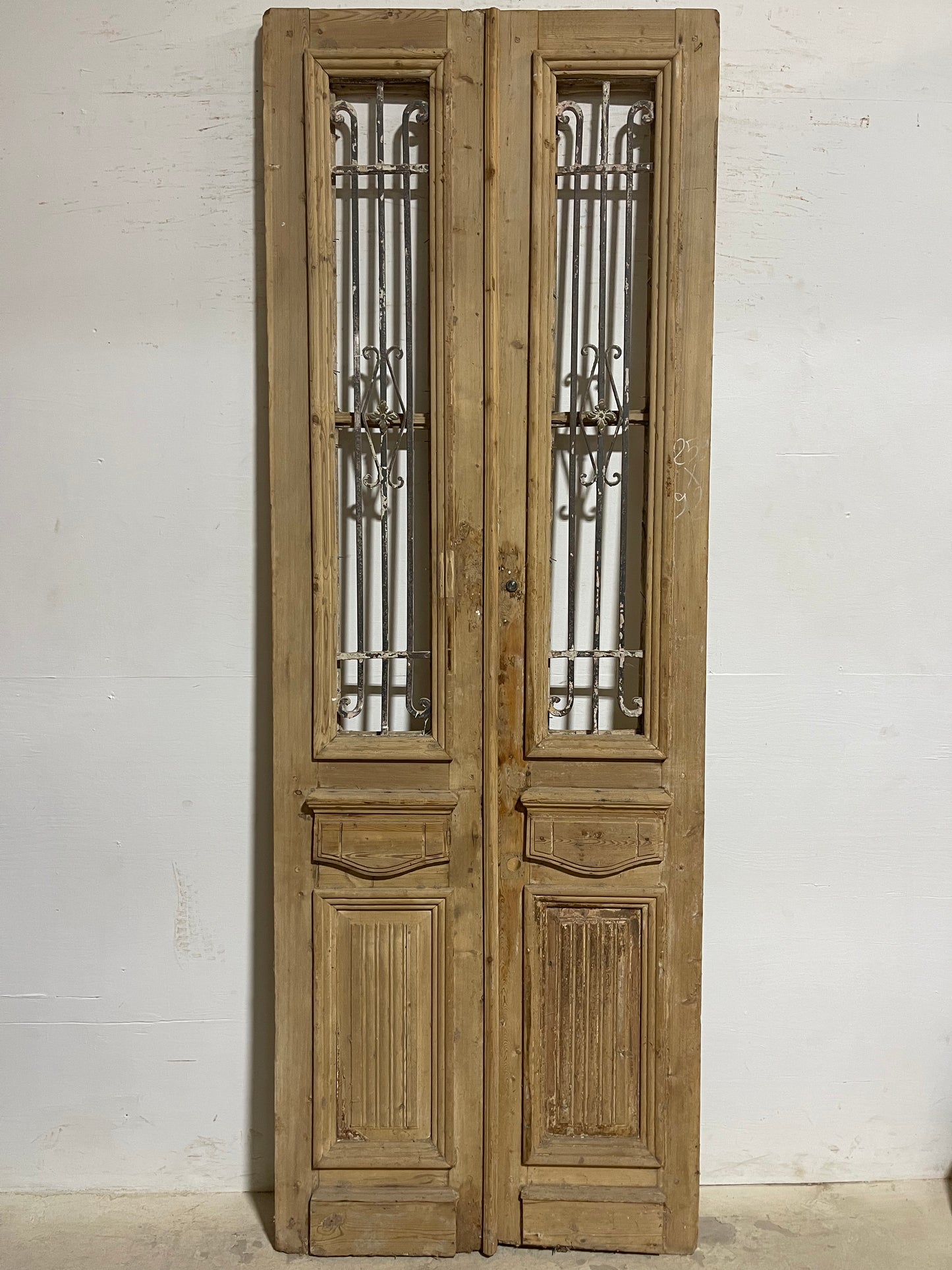 Antique French Panel Doors with Metal (102x36) K103