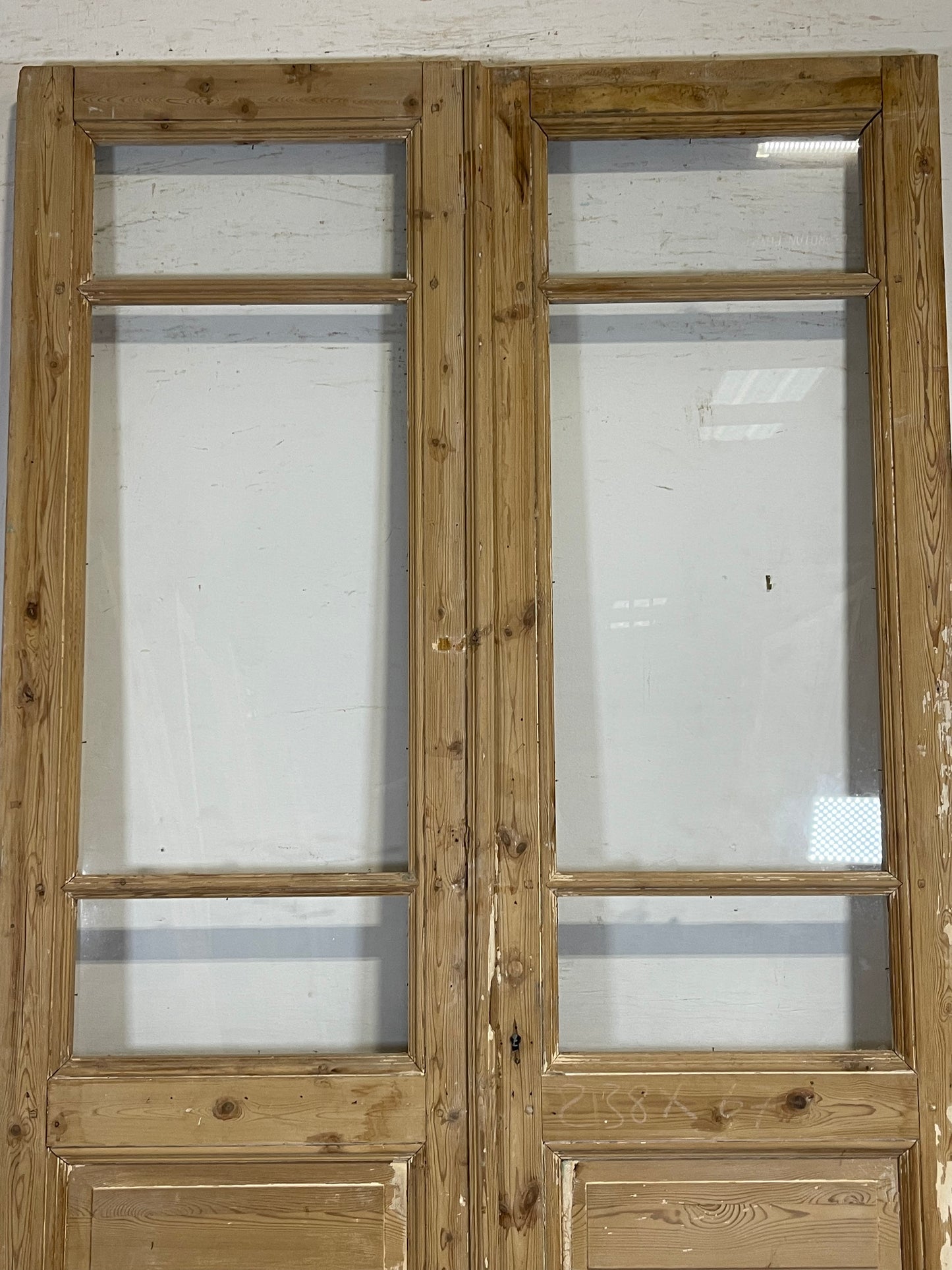 Antique French panel doors with glass (94.25x51.25) K333