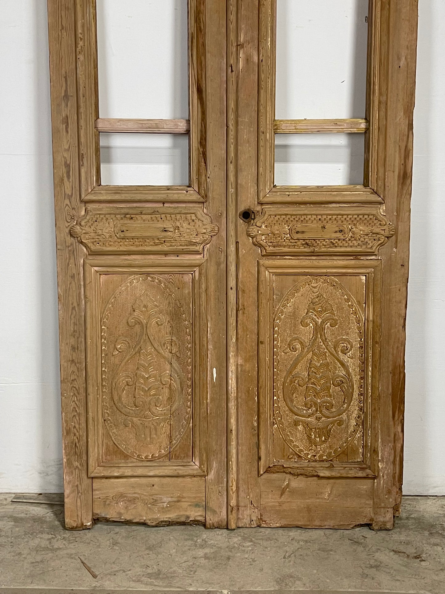 Antique  French Panel Doors with Carving  (102 x 44) M054 As Is Needs Glass