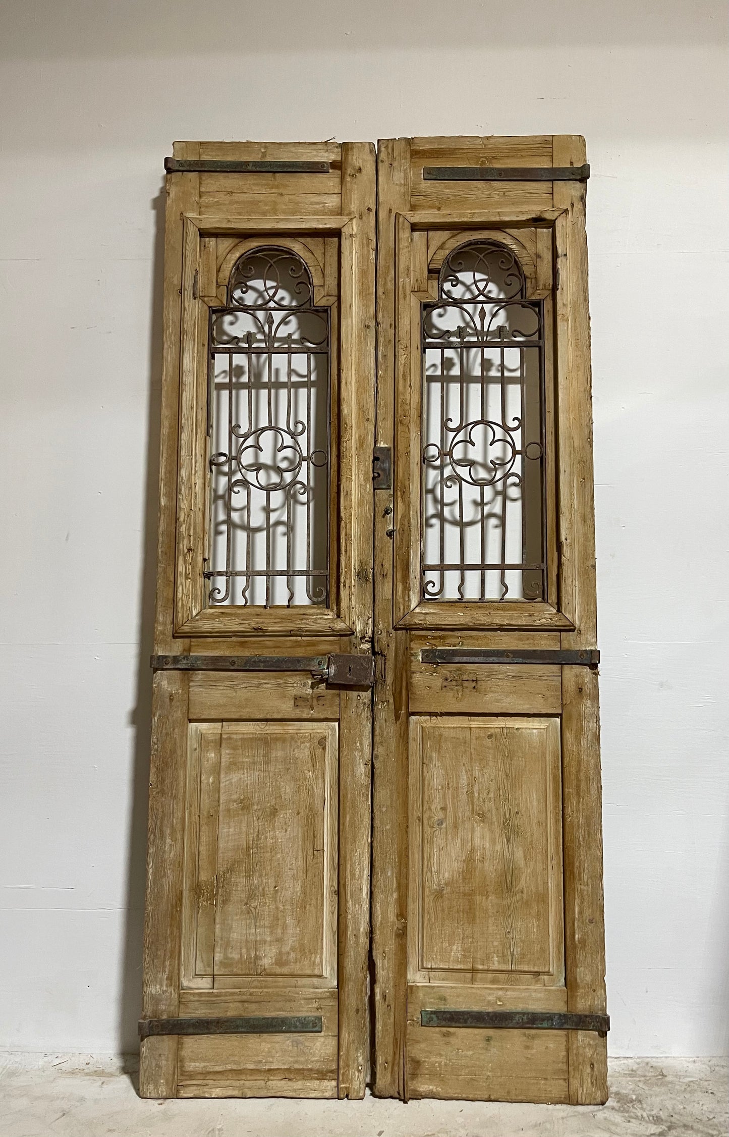 Antique French panel door with metal (108.5x50)J100
