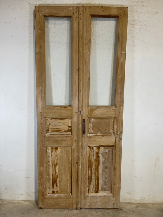 Antique French panel doors with glass (94.25x40.5) L146