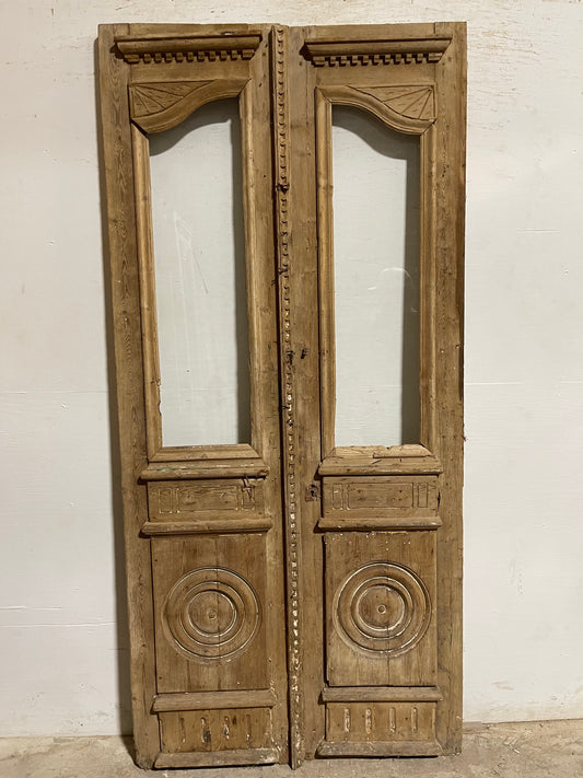 Antique French panel doors with glass and carving (90.5x42.5) L103