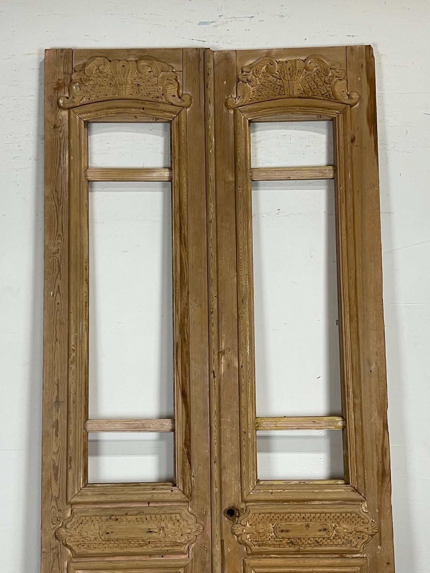 Antique  French Panel Doors with Carving  (102 x 44) M054 As Is Needs Glass