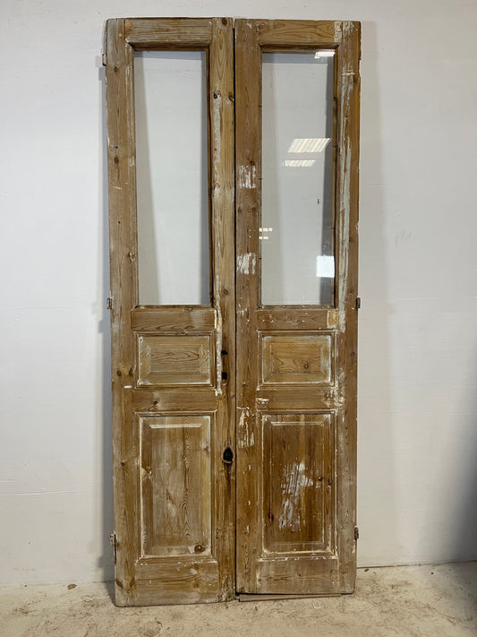 Antique French panel doors with glass (92.5x39.25) L223