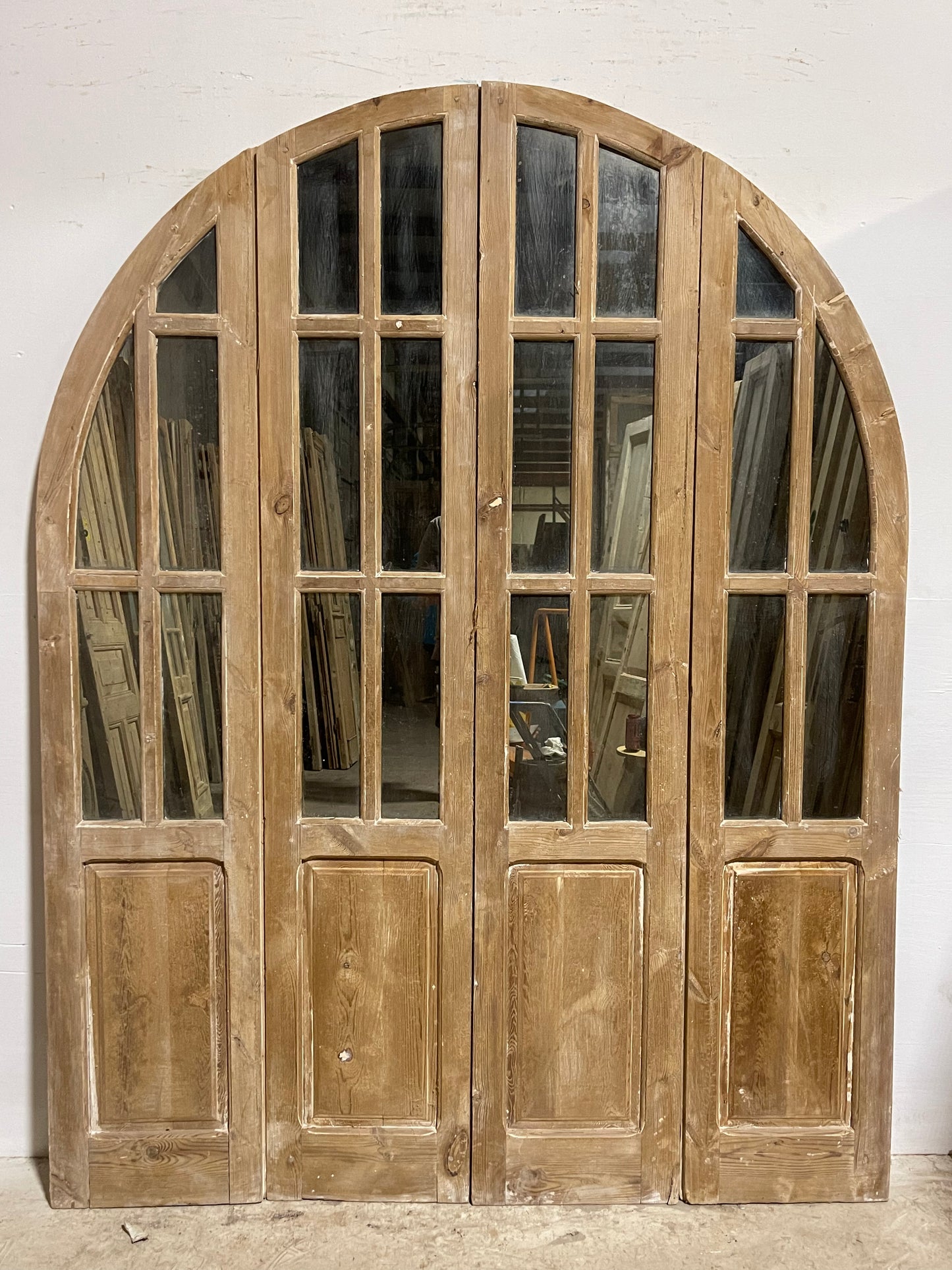 Antique French Panel Arched Door with Glass (85.5x66.5) J314