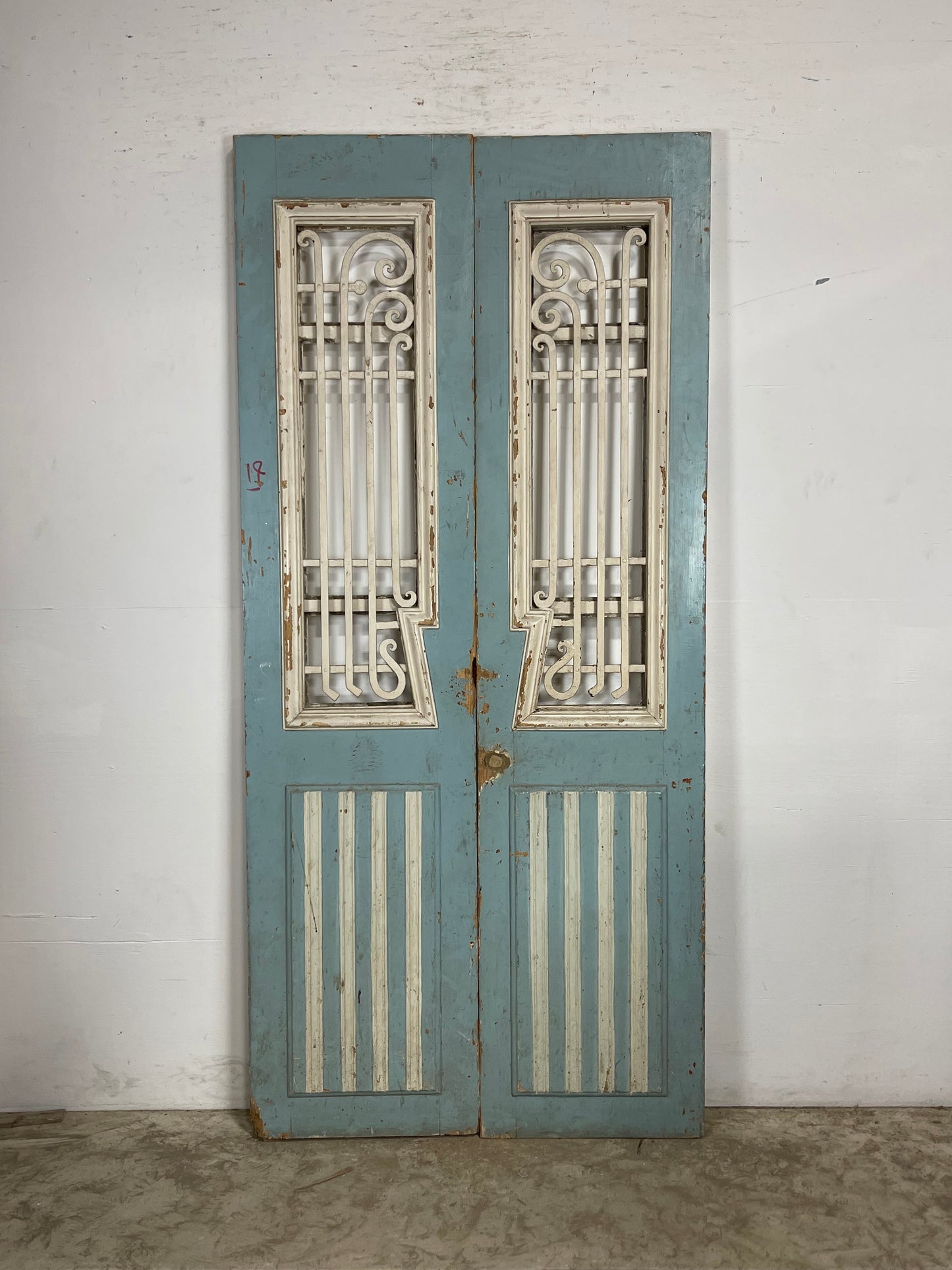 Antique French Panel Doors with Metal (88.5 x 40.75) M066