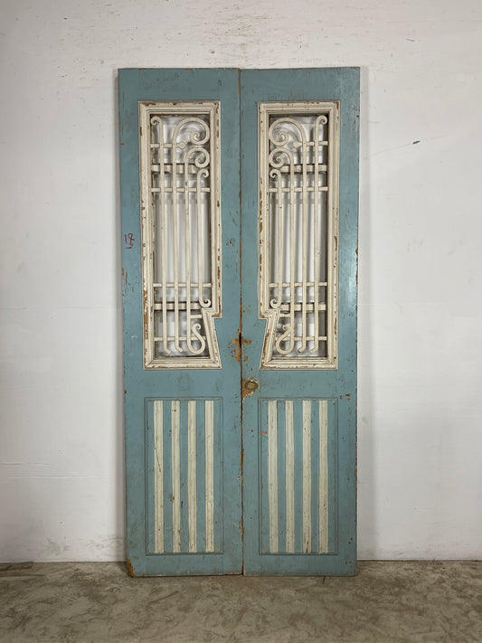 Antique French Panel Doors with Metal (88.5 x 40.75) M066