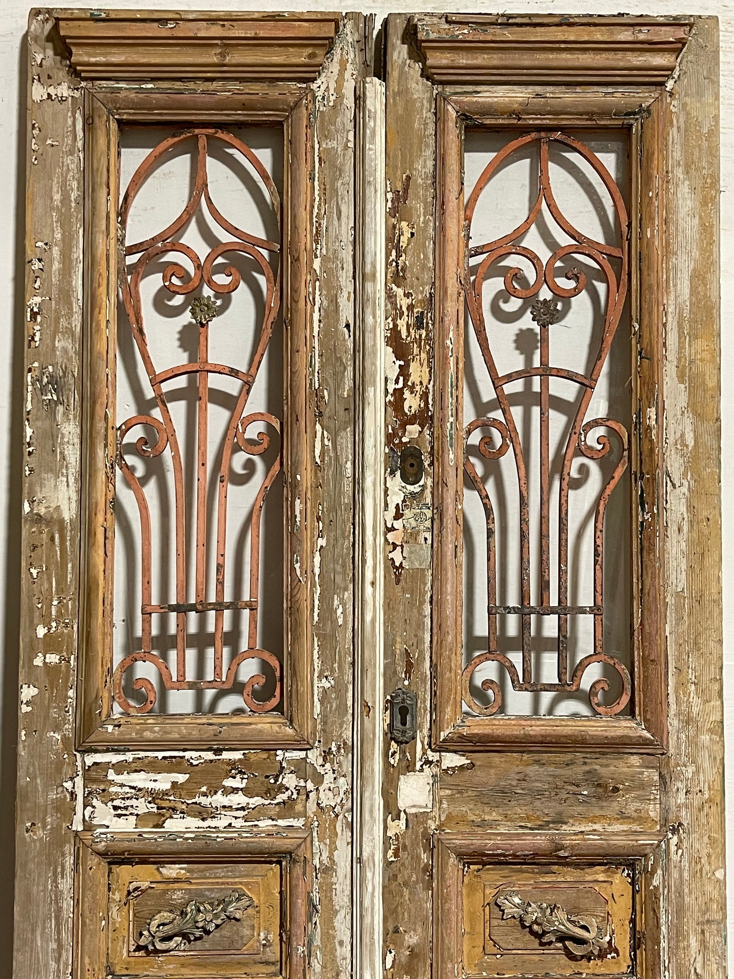 Antique French Panel Doors with Metal (90.25x44) L010