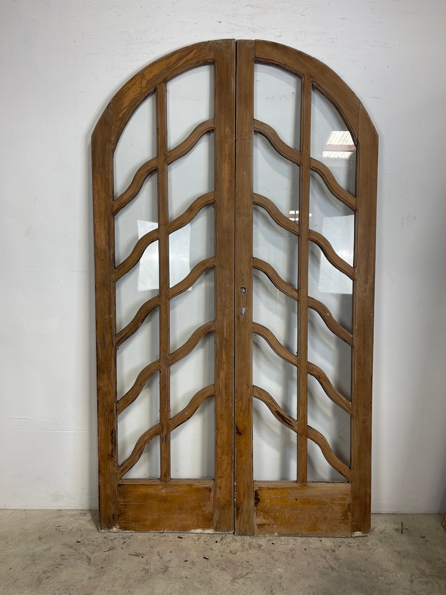 Antique French panel arched doors with glass (89x50) M003