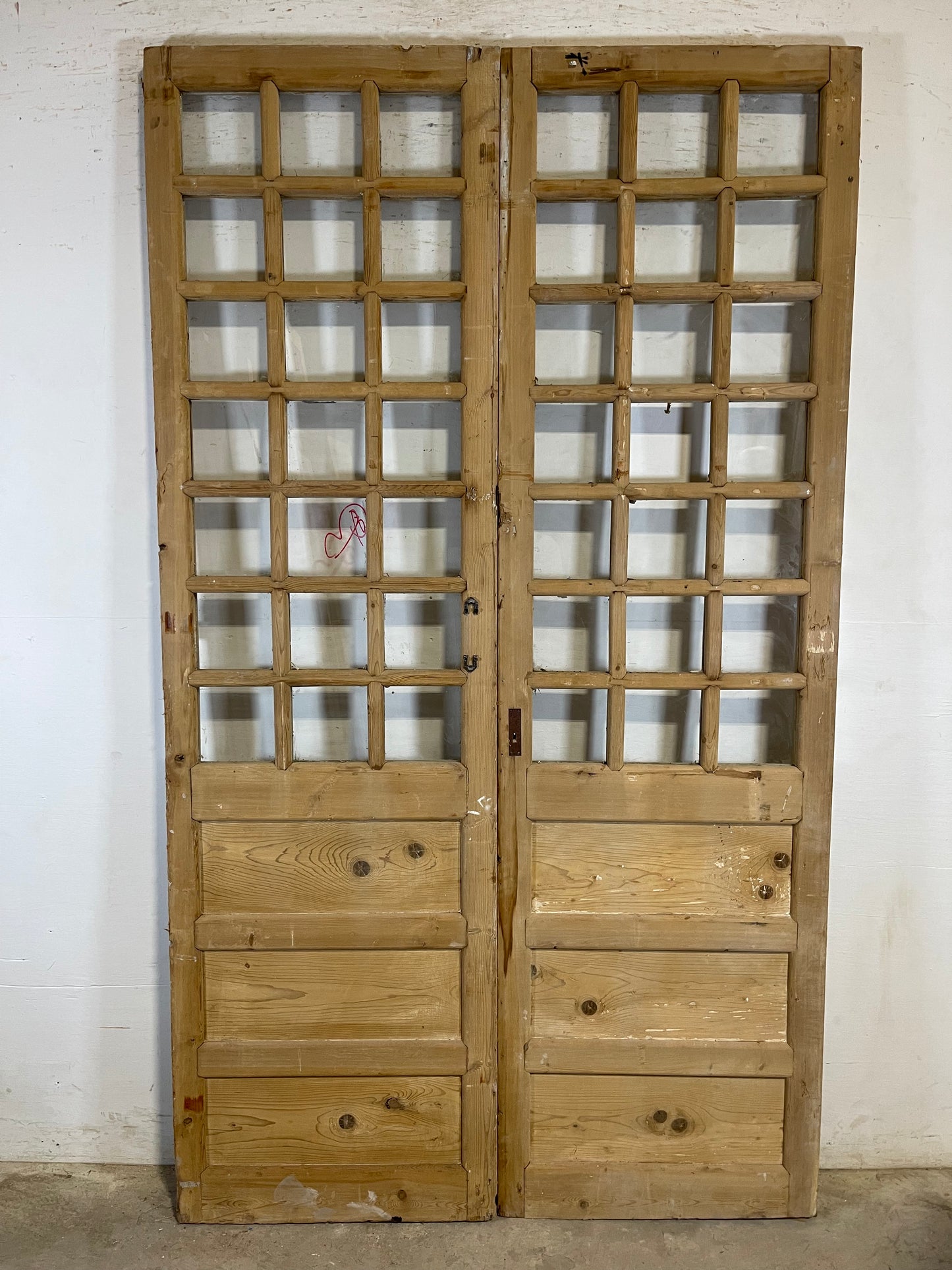 Antique French panel doors with glass (89.25x51.25) L151