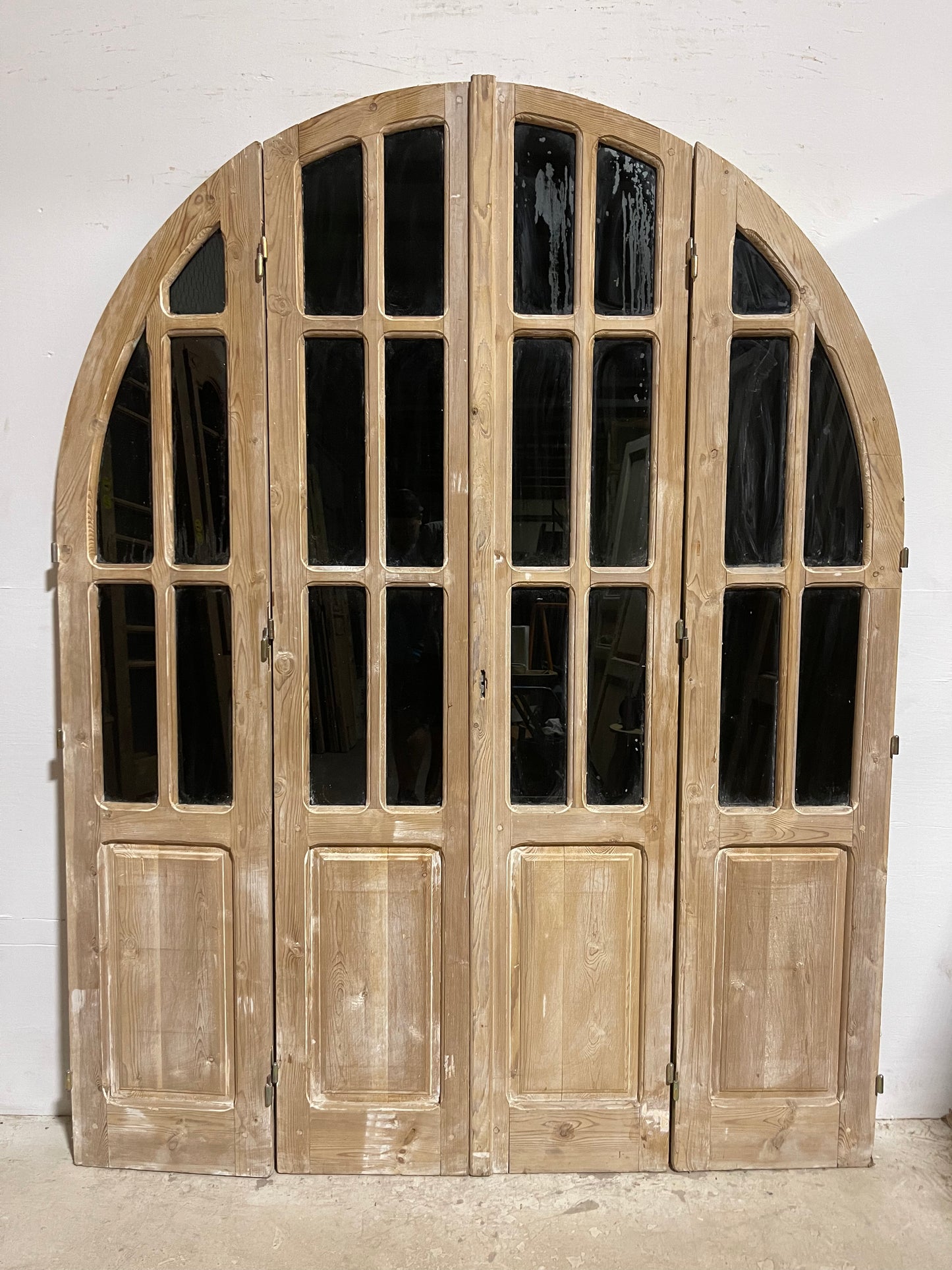 Antique French Panel Arched Door with Glass (85.5x66.5) J314