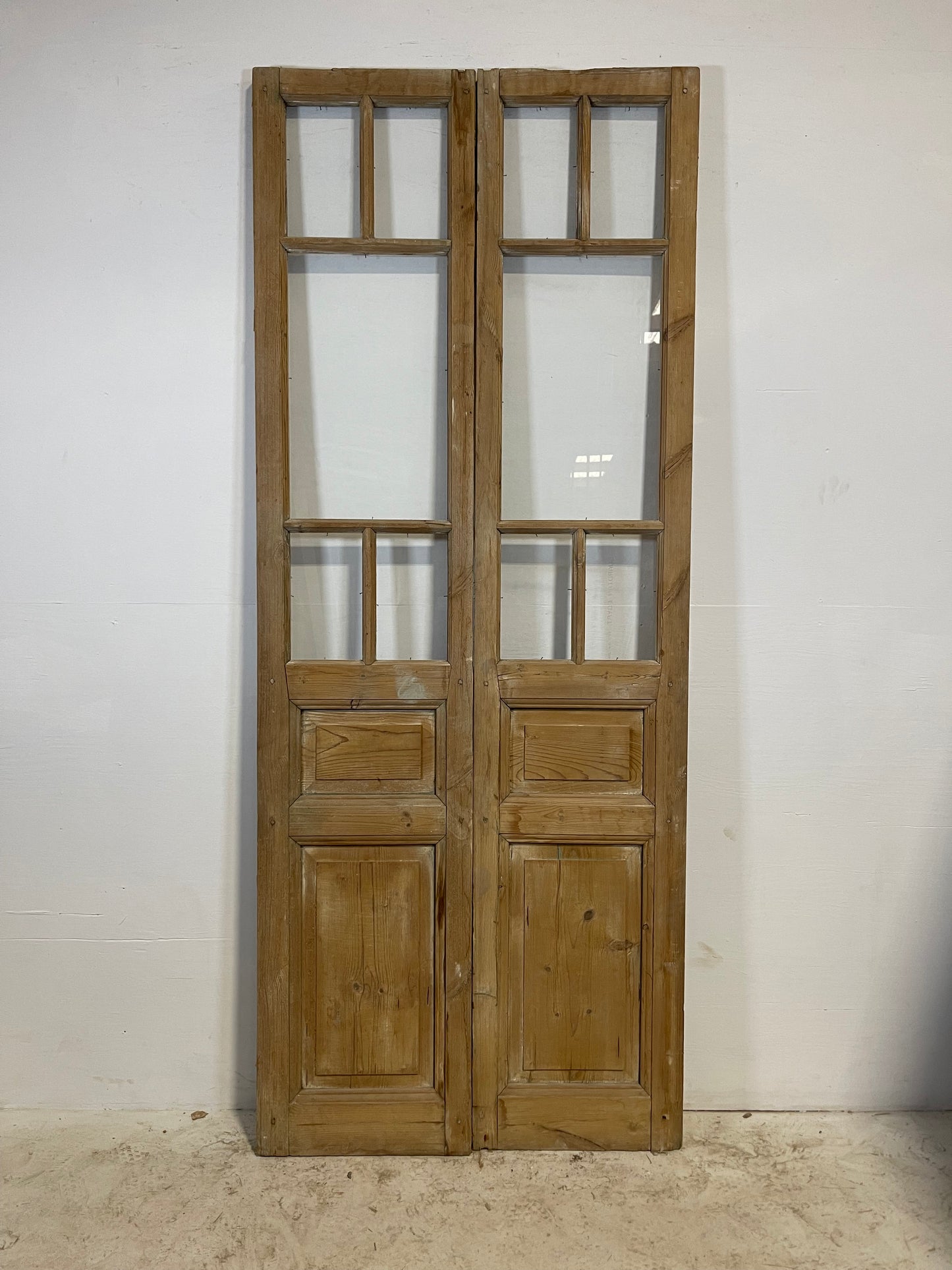 Antique French panel doors with glass (93.5 x 37.5) L222
