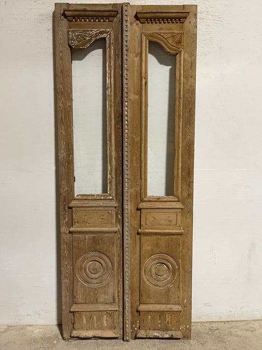 Antique French panel doors with glass and carving (91x36.75) L102