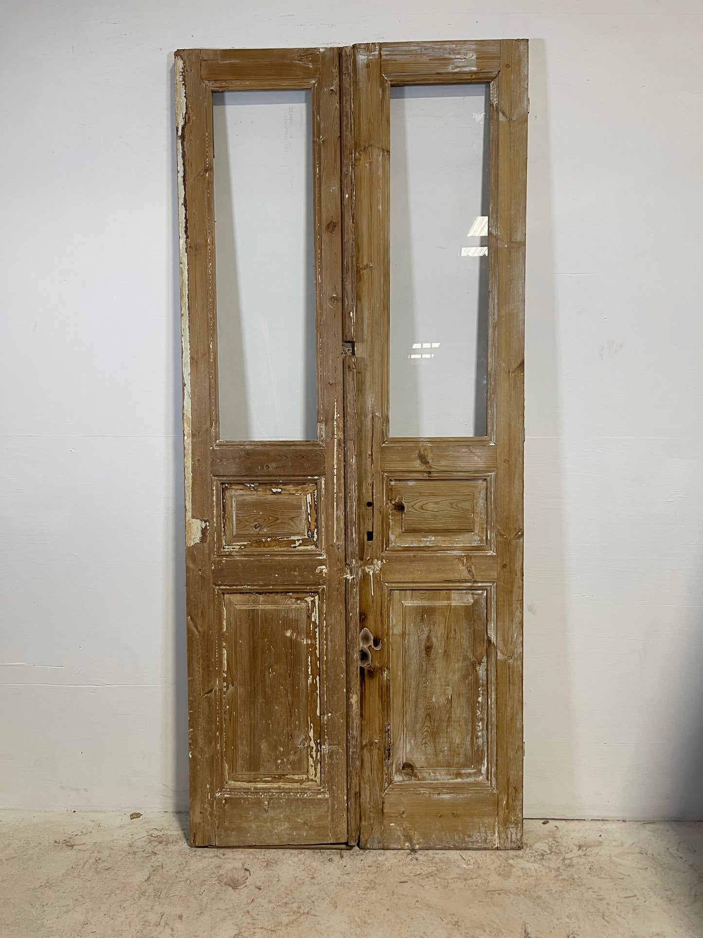 Antique French panel doors with glass (92.5x39.25) L223