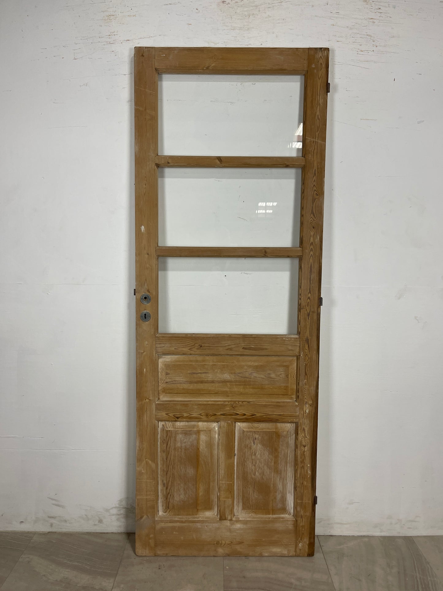 Antique French Panel Door with Glass  (87.25 x 31.75) N201