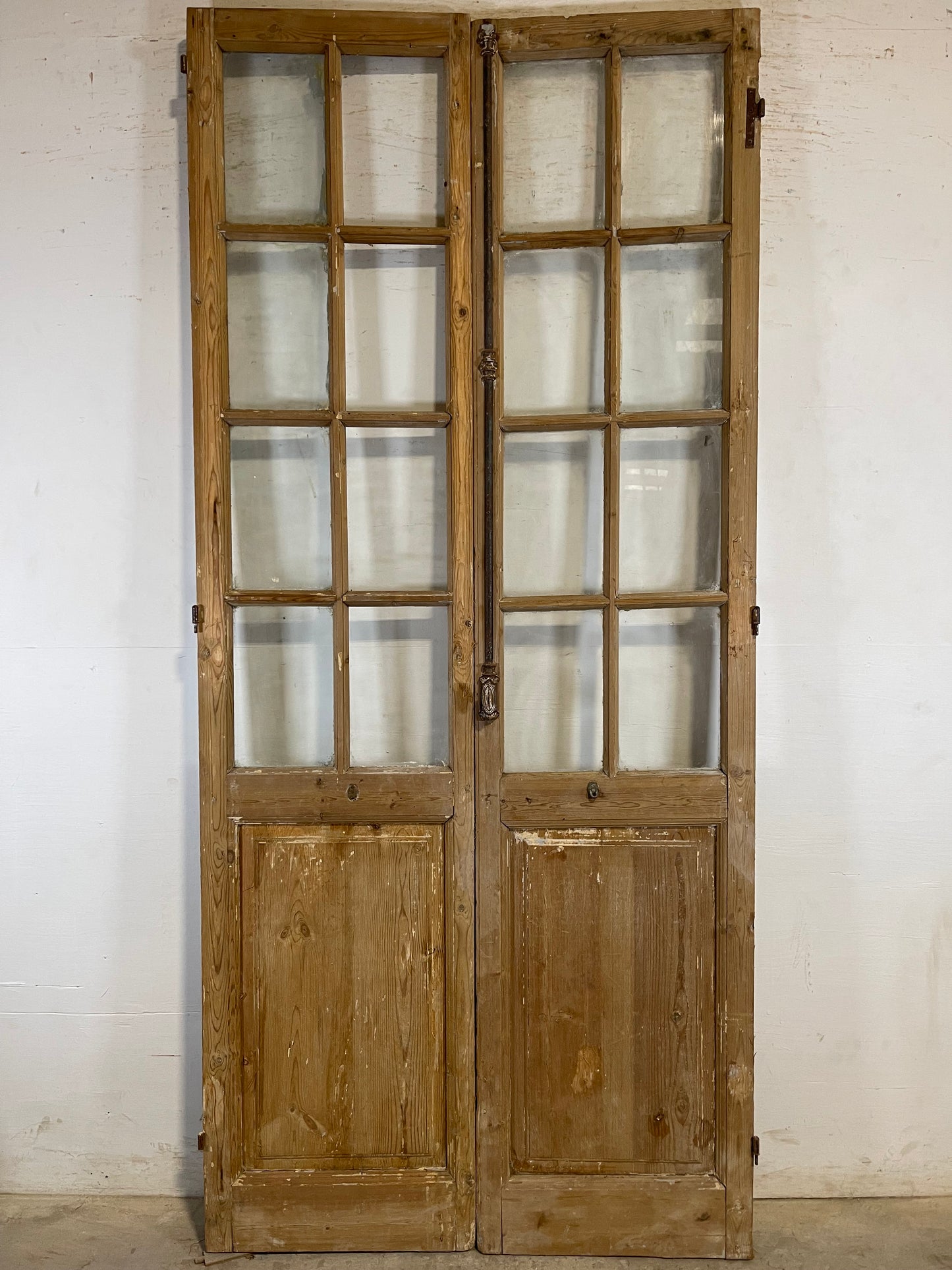 Antique French panel doors with glass (96.75x43.25) L158