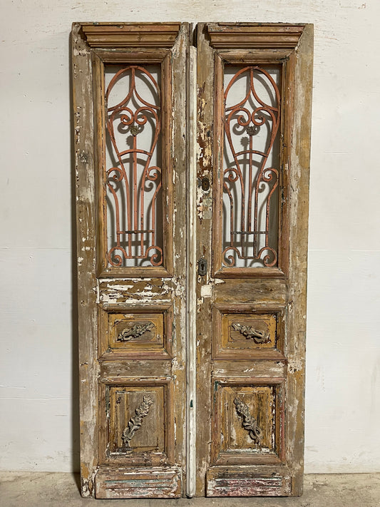 Antique French Panel Doors with Metal (90.25x44) L010