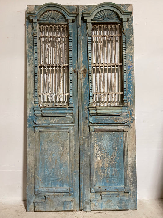 Antique French panel doors with metal (102.5x54.25) J105