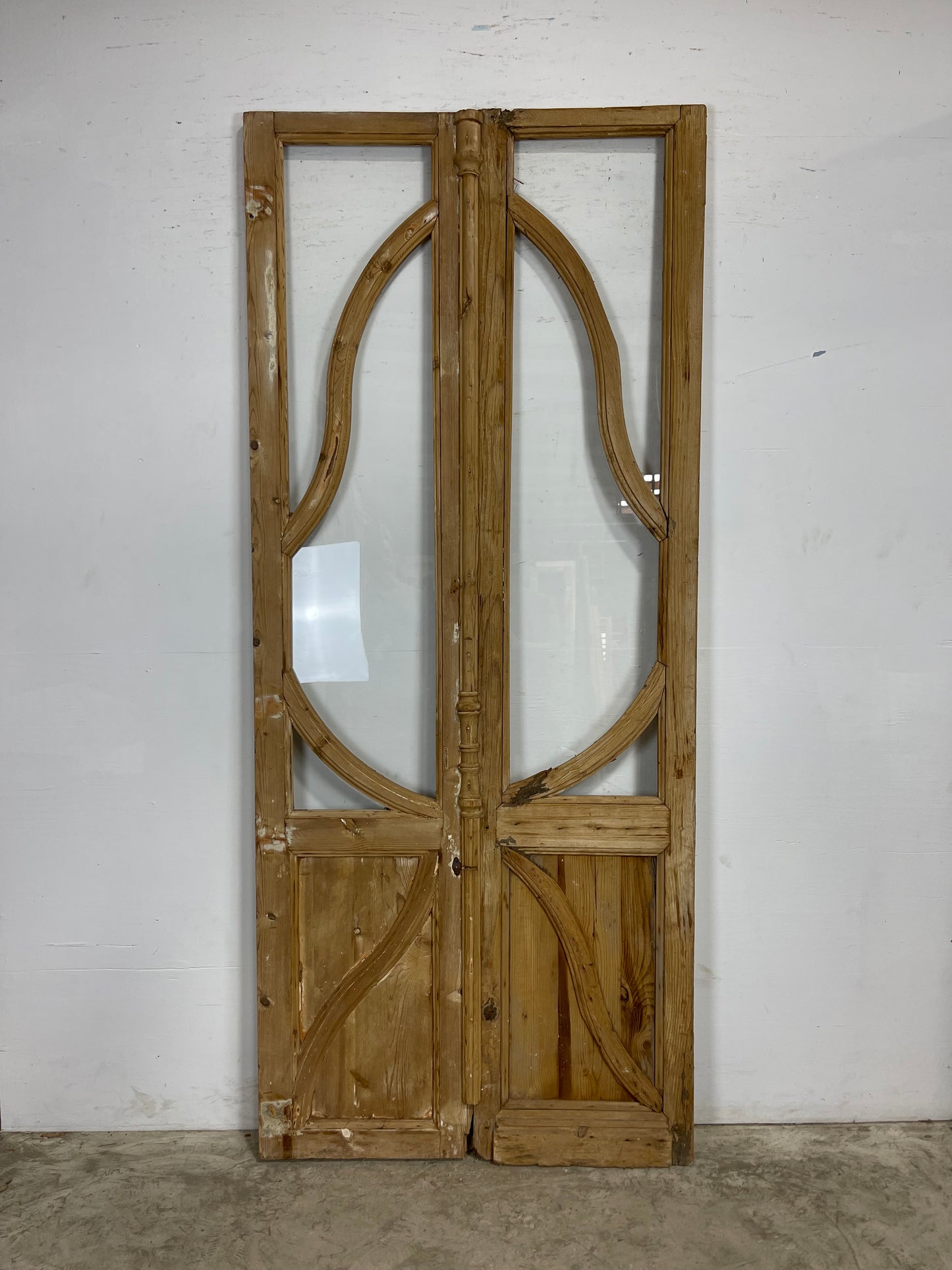 Antique  French Panel Doors with Carving  (97.5 x 48.5) M052 needs new glass