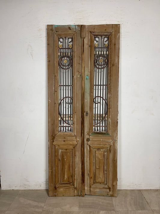 Antique French Panel Doors with Metal (93.25 x 38.5)  N222