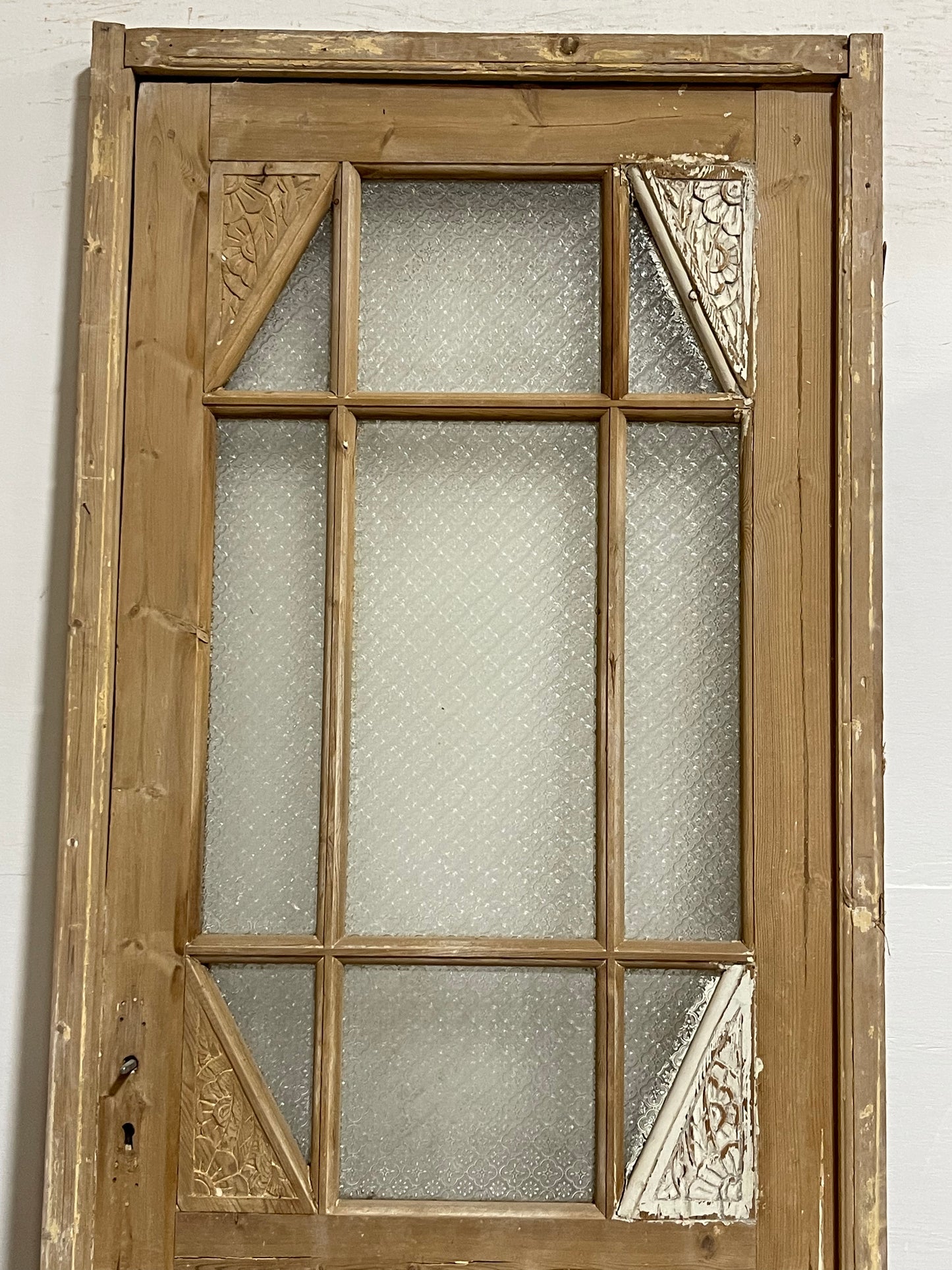 Antique  French Panel Door with Glass Framed  (86.5x35.25) J917