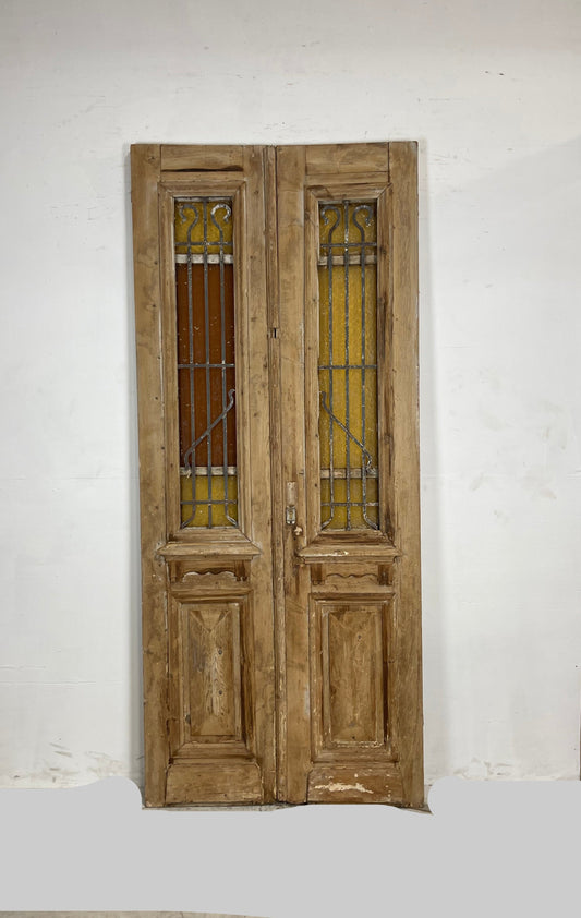 Antique French Panel Doors with Metal (96 x 41)    N016