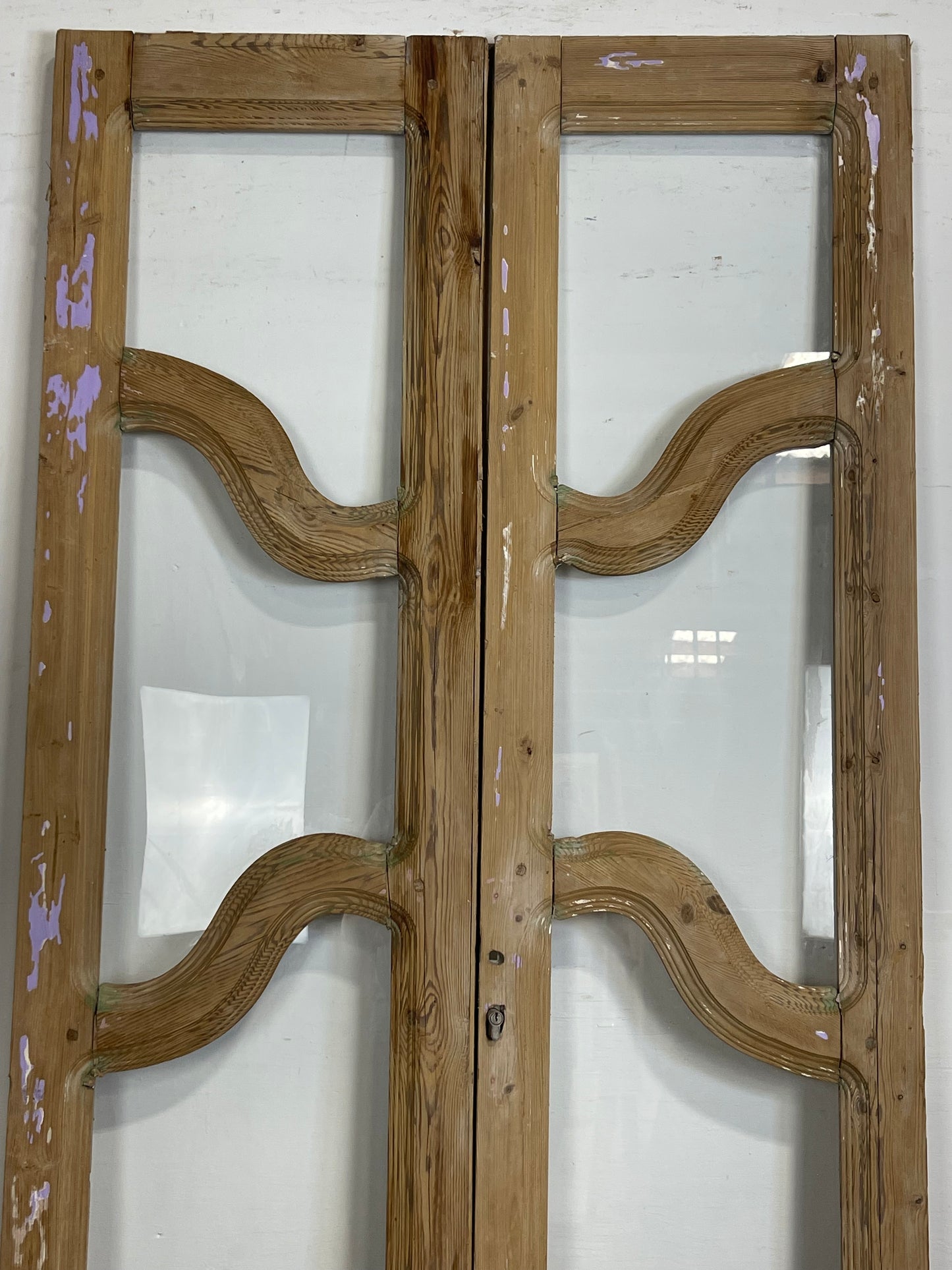 Antique French panel arched doors with glass (90.75x41.5) M002