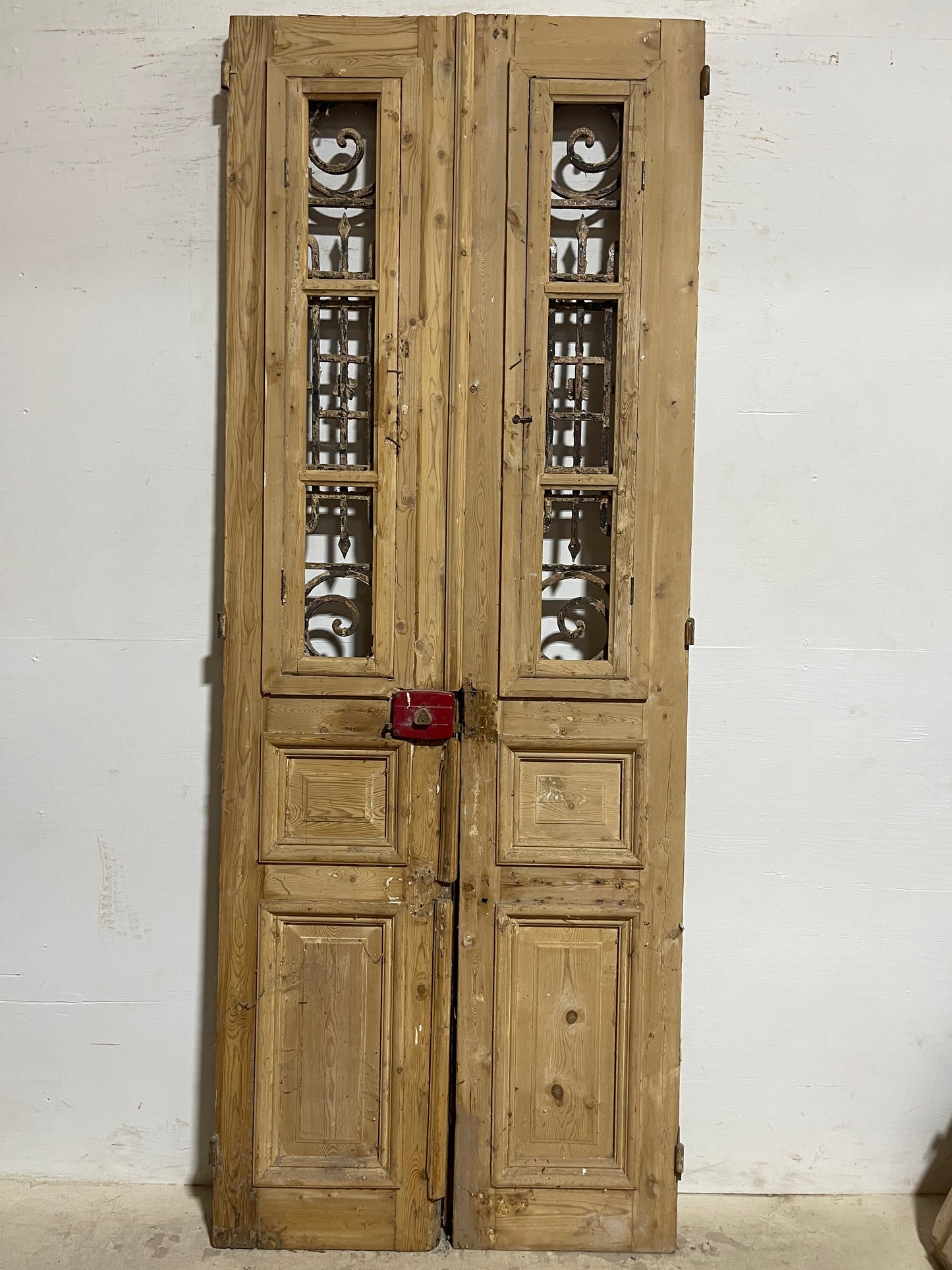 Antique French Panel Doors with Metal (96x36.25) K104