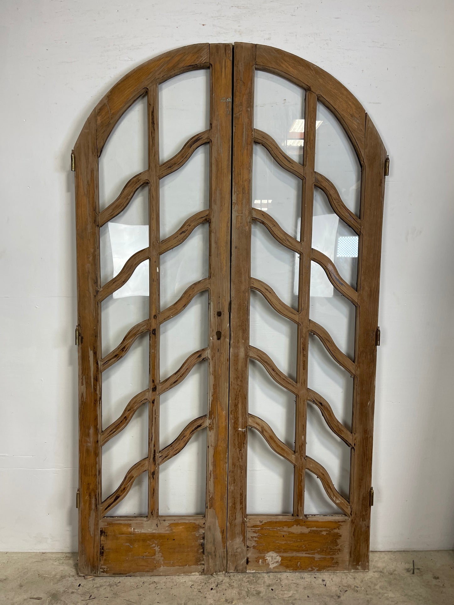 Antique French panel arched doors with glass (89x50) M003