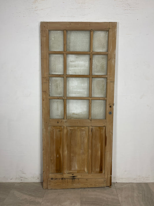 Antique French Panel Door with Glass As Is Needs Squared (82.25 x 35.5) N205