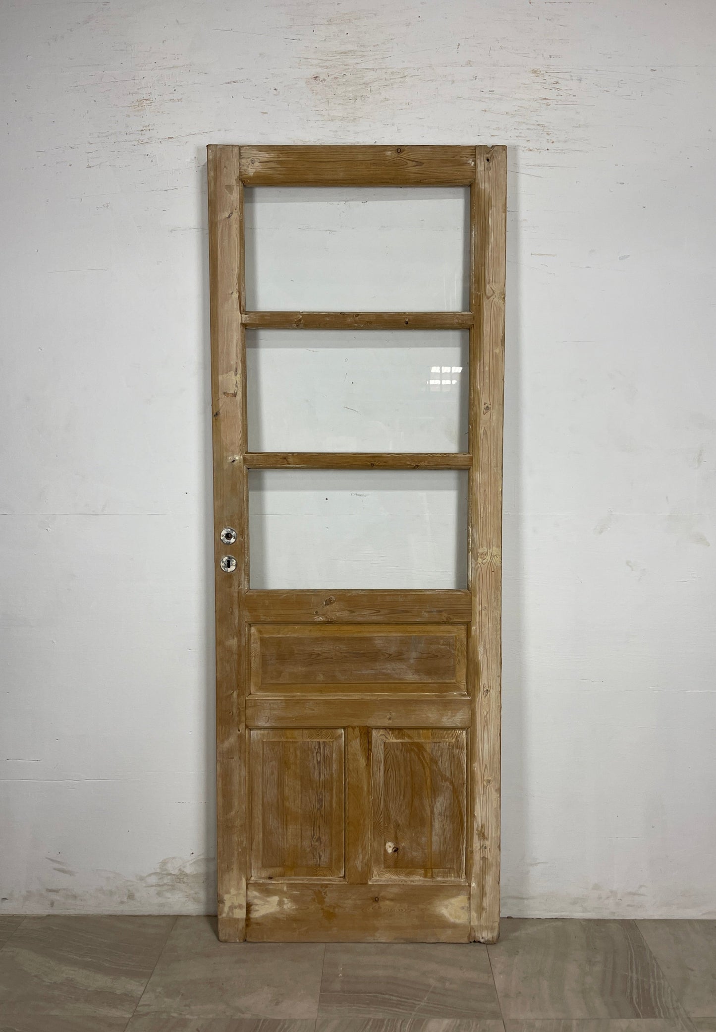 Antique French Panel Door with Glass  (87.25 x 31.75) N162