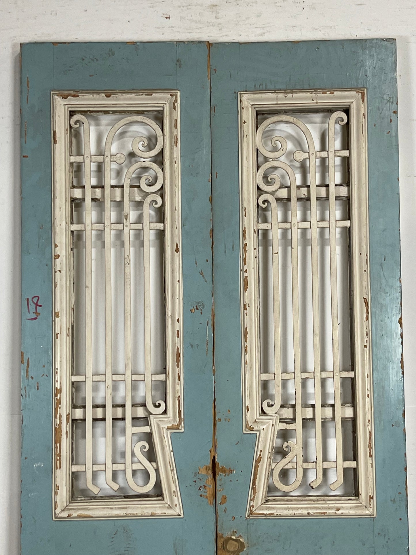 Antique French Panel Doors with Metal (88.5 x 40.75) M066