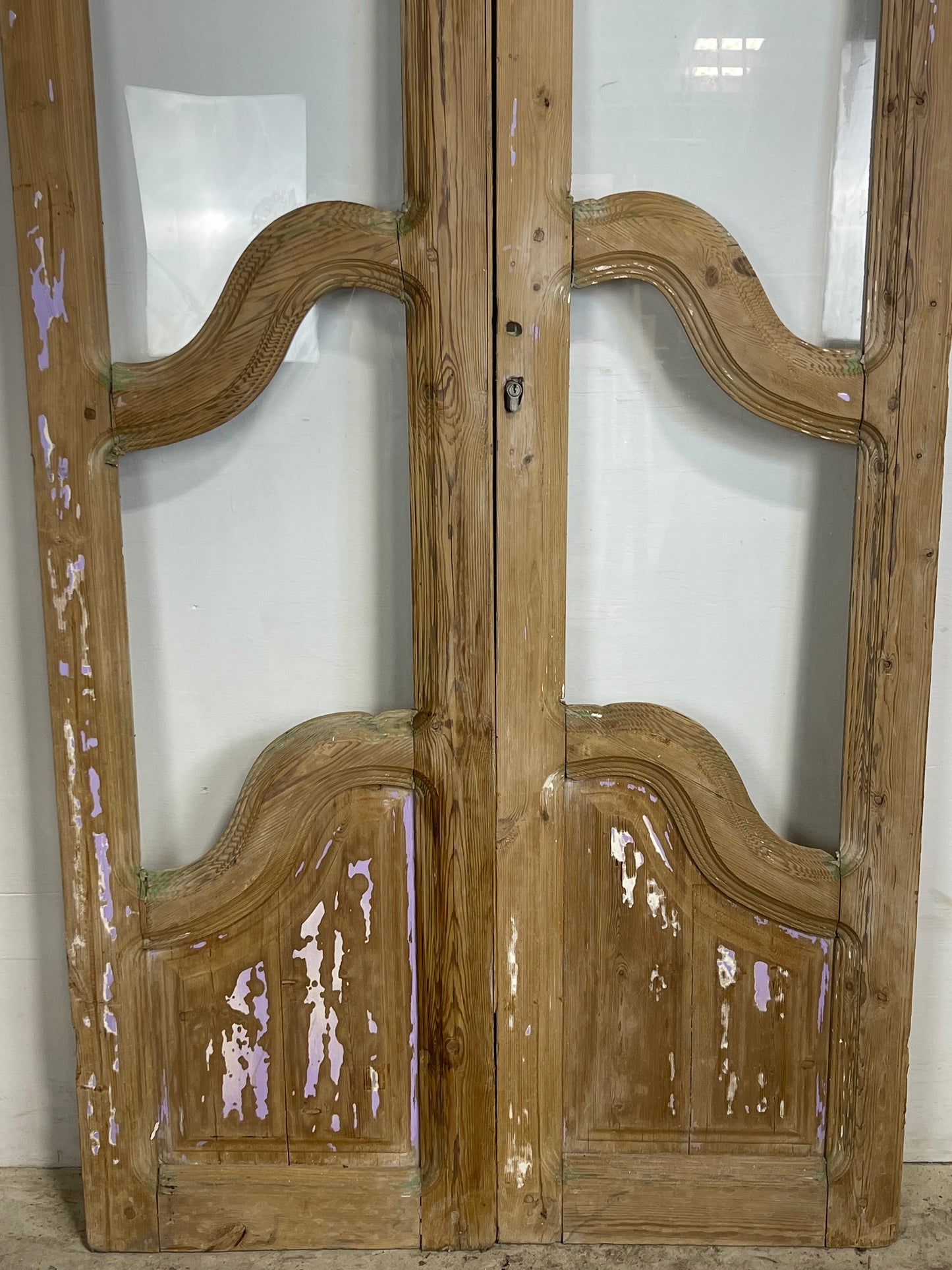 Antique French panel arched doors with glass (90.75x41.5) M002