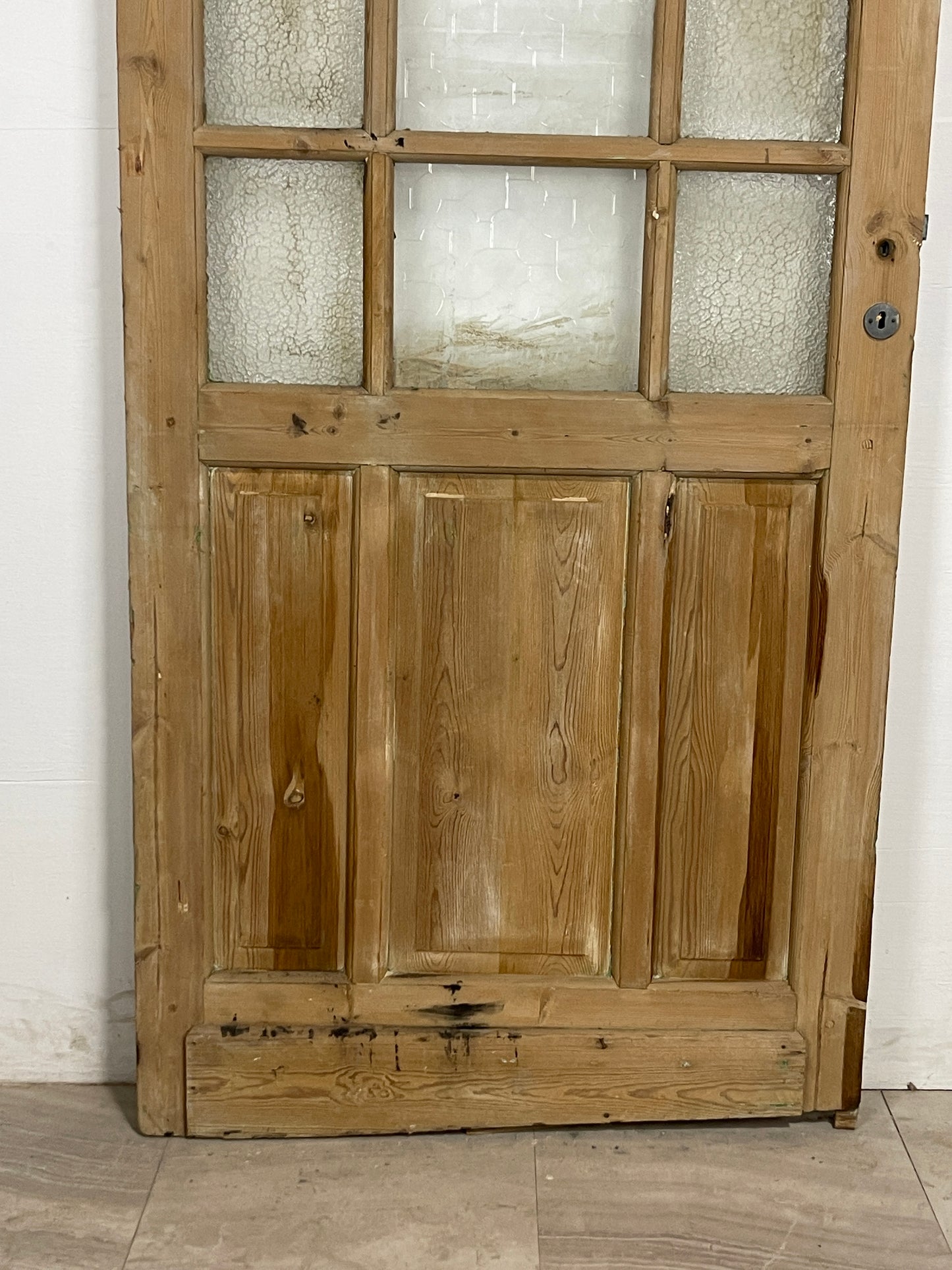 Antique French Panel Door with Glass As Is Needs Squared (82.25 x 35.5) N205