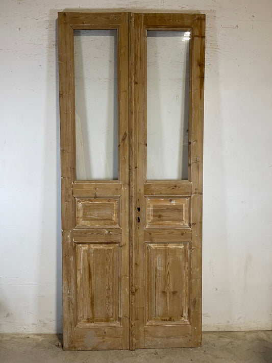 Antique French panel doors with glass (89.25x51.25) L150