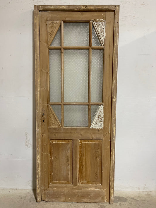 Antique  French Panel Door with Glass Framed  (86.5x35.25) J917