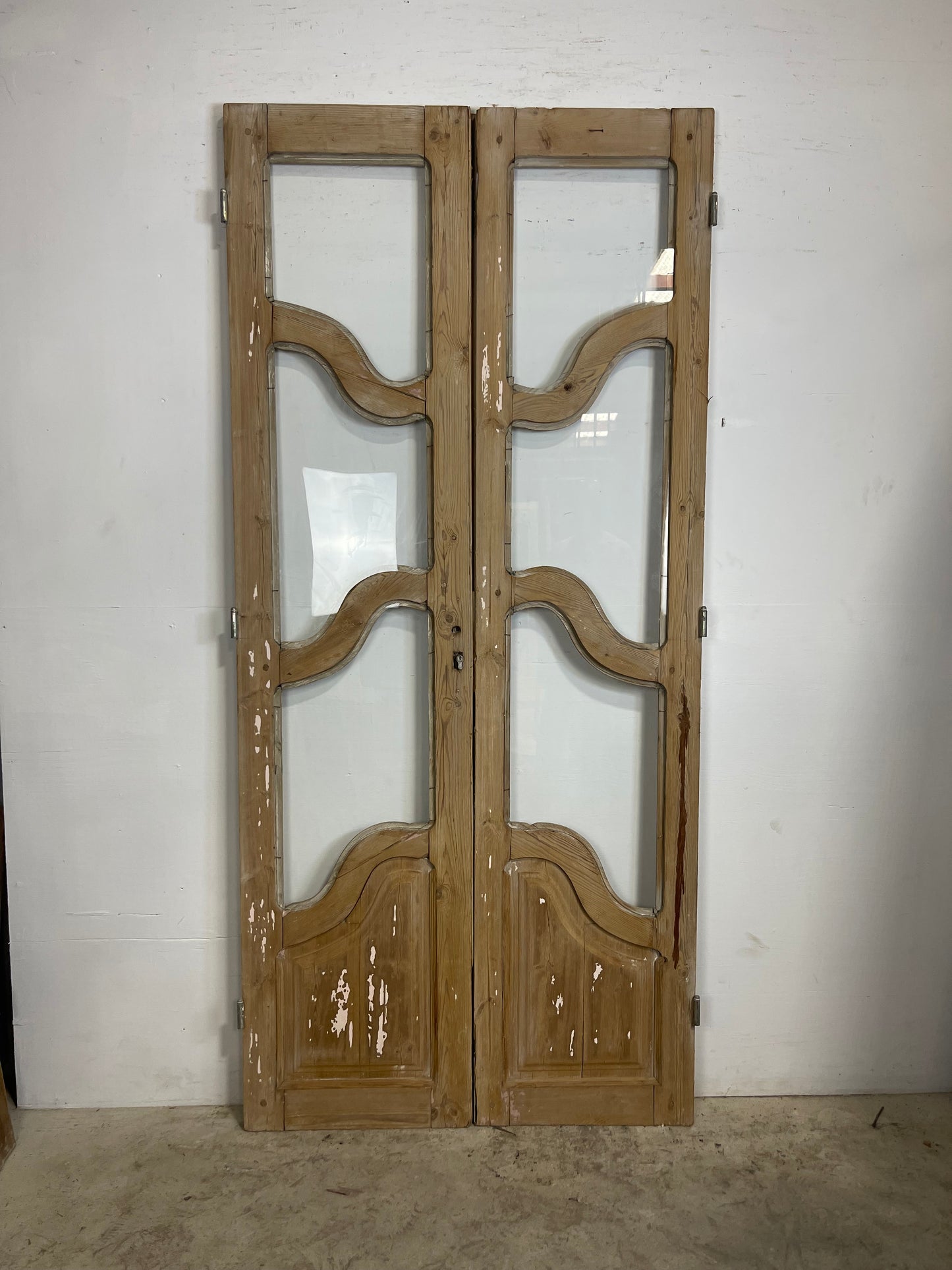 Antique French panel arched doors with glass (90.75x41.5) M002