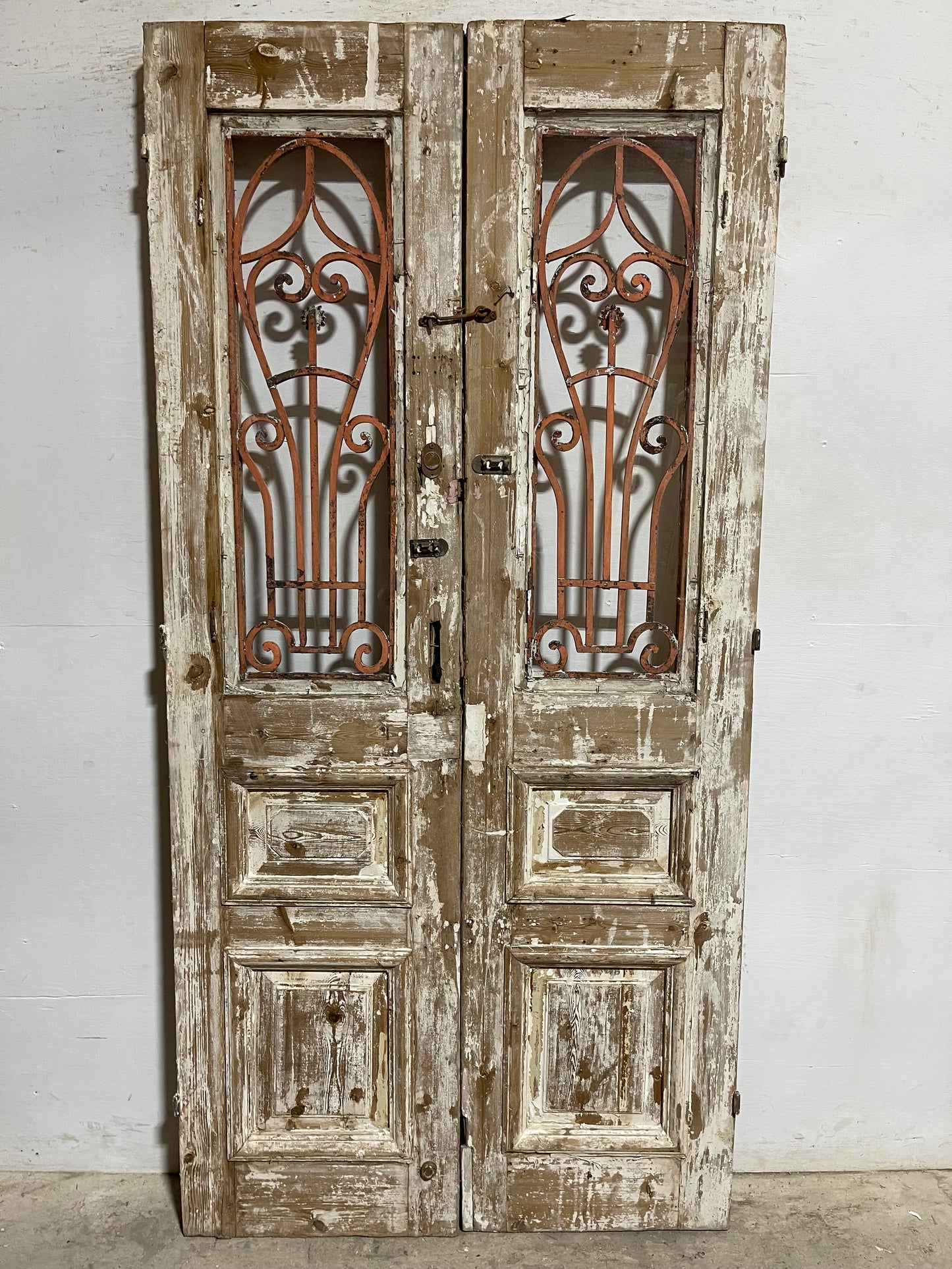 Antique French Panel Doors with Metal (90.25x44) L010