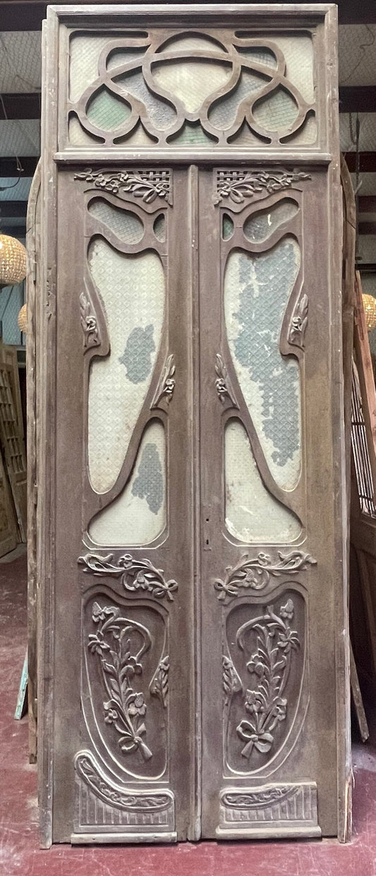 Antique Farouk Palace  doors with glass (F 130.5x46.5) (D 103.5x42.75) I256