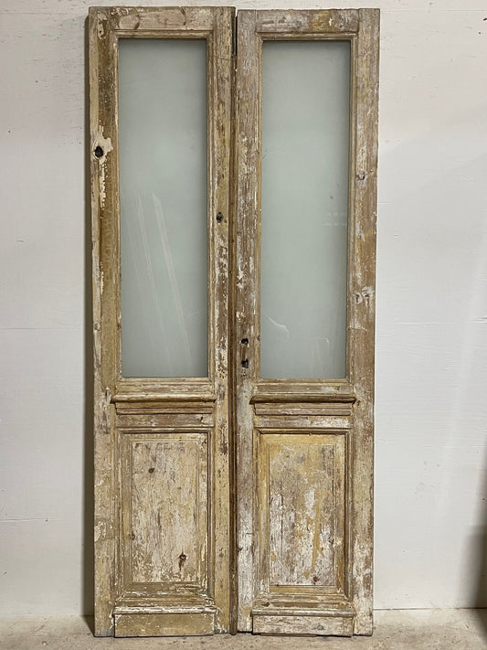 Antique french panel door with glass (96x43.5) I022